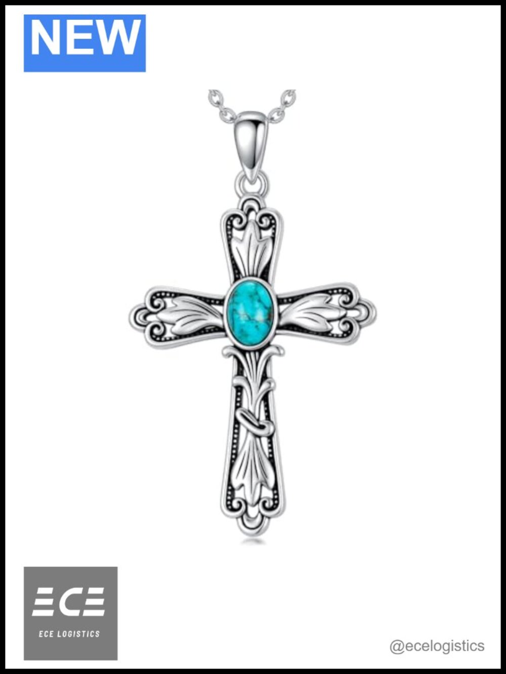 Handmade Natural Turquoise Platinum Plated Cross Pendant Necklace